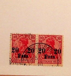 GERMAN OFFICES IN TURKEY Sc 44 USED ISSUE OF 1906 - 20p ON 10pf - GREAT PAIR!