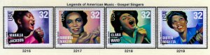 SC# 3216-3219 - (32c) - Gospel Singers - MLH - set of 4 singles.