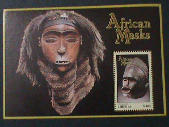 ​LIBERA-WORLD FAMOUS AFRICAN MASKS MNH S/S VERY FINE WE SHIP TO WORLDWIDE