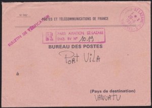 FRANCE 1991 official P.O. cover registered Paris to VANUATU................B2855