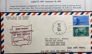 1959 San Francisco CA USA Airmail Cover To New York DC8 Jet Flight