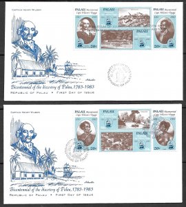 PALAU 1983 Captain Wilson's Voyage Set Sc 33-40 on  2 Cachet FDCs