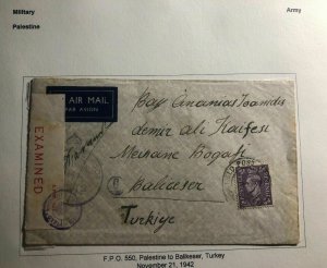 1942 Palestine British Field Post Airmail Censored Cover To Balikeser Turkey