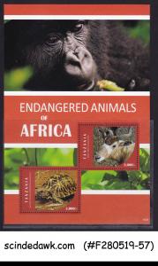 TANZANIA - 2016 ENDANGERED ANIMALS OF AFRICA MIN/SHT MNH