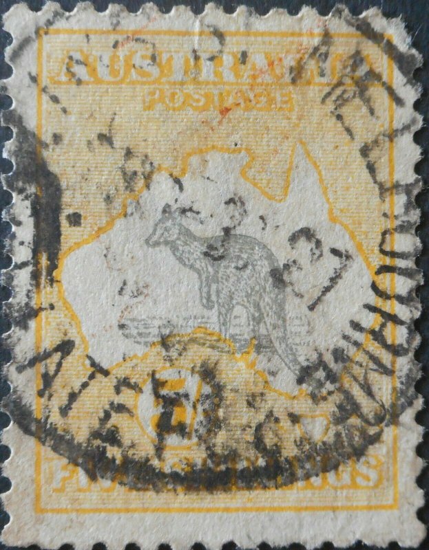 Australia 1918 Five Shillings Kangaroo with SPENCER ST LATE FEE postmark