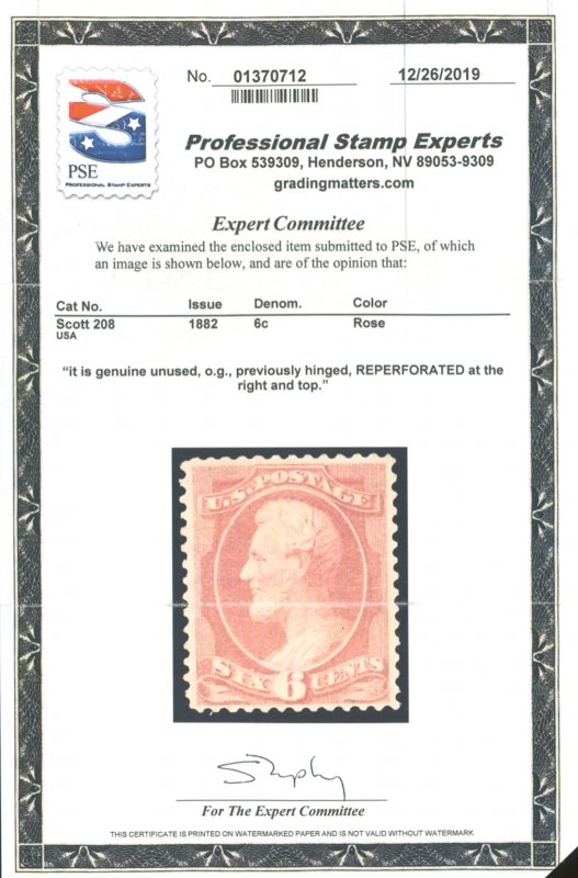 U.S. #208 MINT WITH PSE CERT