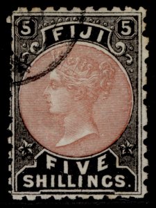 FIJI QV SG69, 5s dull red & black, FINE USED. Cat £32.