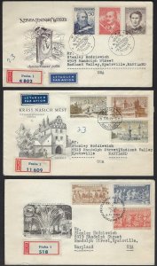 CZECHOSLOVAKIA 1950s COLLECTION OF SIX REGISTERED AIR MAIL COVER FDCs DIFFERENT