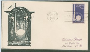 US 853 1939 3c New York World's Fair on an addressed FDC with a stamped cachet