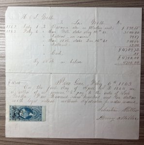 MOMEN: US #R78a IMPERF 2/6/1863 EMU ON DOCUMENT LOT #94290-90*