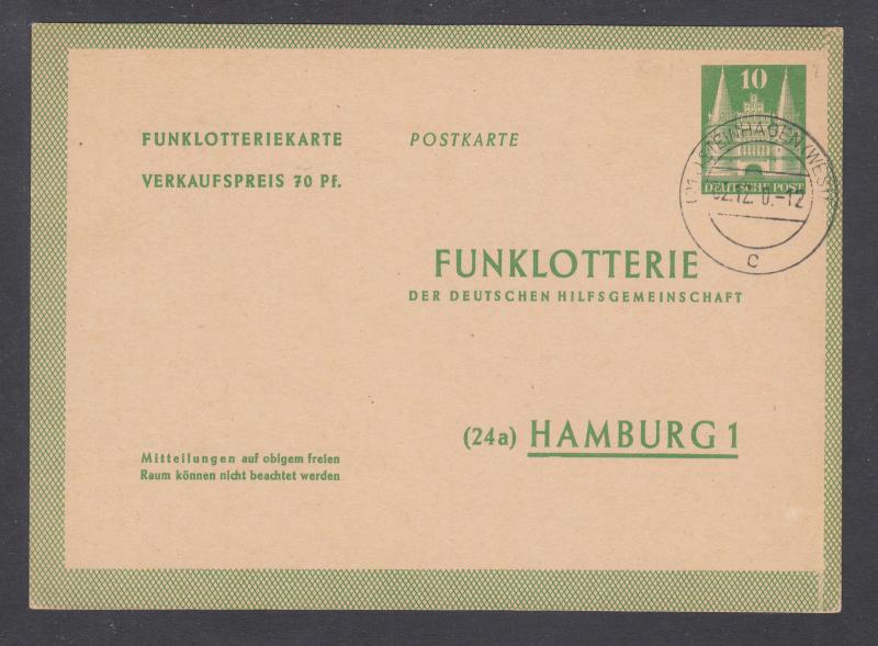 Germany H&G X2 mint. 1950 10pf Radio Lottery Card, fresh