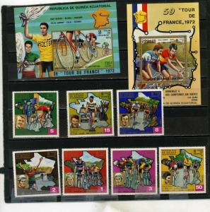 EQUATORIAL GUINEA 1973 CYCLING/TOUR DE FRANCE SET OF 7 STAMPS & 2 S/S MNH