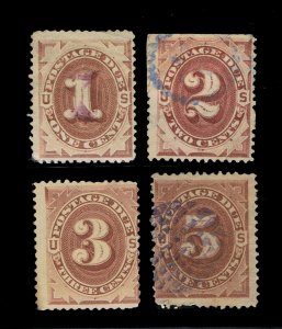 GENUINE SCOTT #J1 J2 J3 J4 USED 1879 BROWN SET FIRST ISSUE POSTAGE DUE #15745