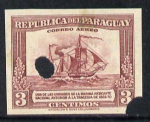 Paraguay 1944-45 Paddle Steamer 3c imperf proof with Wate...