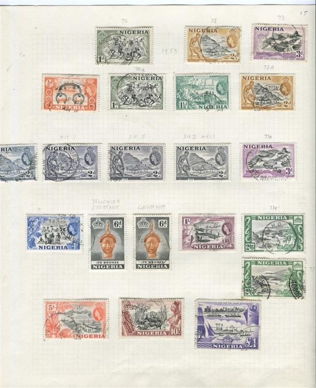 NIGERIA; 1953 early QEII issue fine used SET to £1 + shades etc