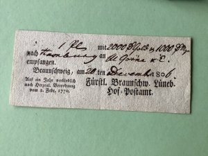 Germany Braunschweig  post office 1806 postal note Ref A1603