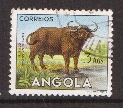 Angola   #373  used  1953  animals  3a  buffalo