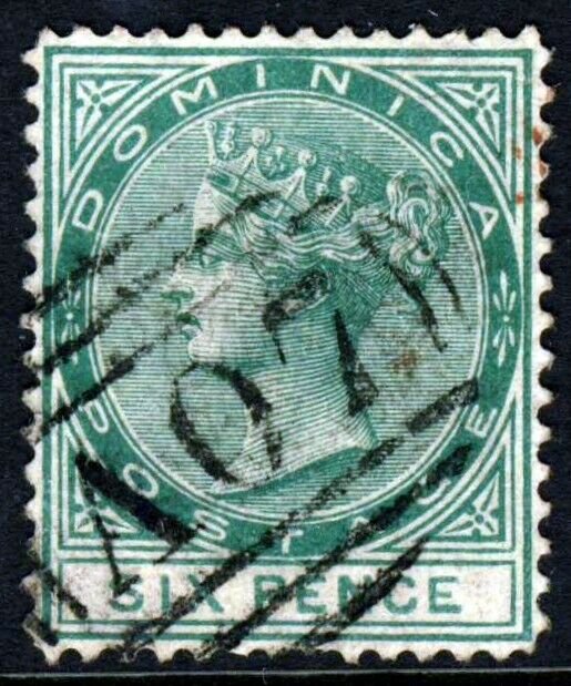 DOMINICA QV 1877 Six Pence Green Perf 14 Watermark Crown CC SG 8 VFU