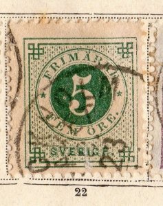 Sweden 1872 Early Issue Fine Used 5ore. 093666