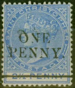 St Christopher 1888 1d on 2 1/2d Ultramarine SG28 Fine & Fresh Mtd Mint