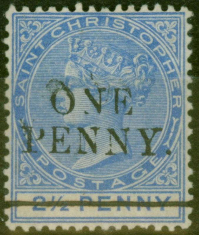 St Christopher 1888 1d on 2 1/2d Ultramarine SG28 Fine & Fresh Mtd Mint