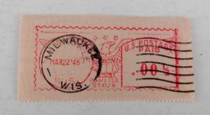 Postal Cancellation almost perfect match for applied Meter 1946, Milwaukee WI