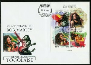 TOGO 2020  75th ANNIVERSARY  OF BOB MARLEY SHEET FIRST DAY COVER