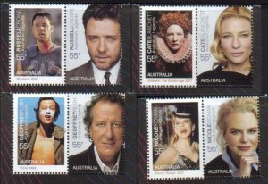 Australia Scott 3007-3010, MNH, Free Shipping,  Actors, set of 4 pairs, 8 stamps