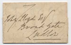 1820s or 1830s stampless letter to Ludlow [y8541]