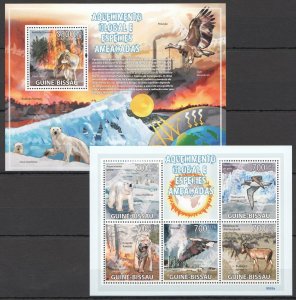 B1474 2009 Guinea-Bissau Fauna Birds Animals Global Warming Bl+Kb Mnh