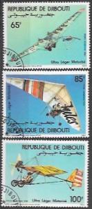 Djibouti 1984   Set of 3 Airmail  Motorized Hang Gliders