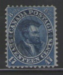 Canada #19; VF-F in appearance, thins, 8mm tear.  Cat. $210