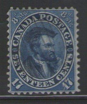 Canada #19; VF-F in appearance, thins, 8mm tear.  Cat. $210