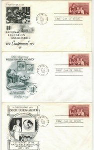 1957 TEACHERS OF AMERICA National Education Ass. SET OF 3 FDCs Diff Cachets