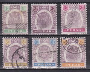 Malaya - Perak # 47-49, 51-53, Tiger, Used, 1/3 Cat