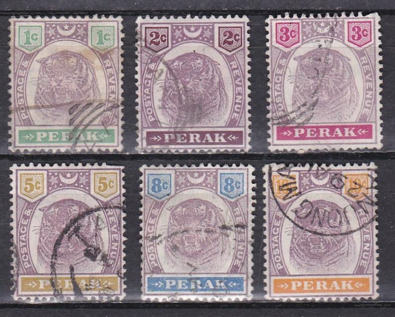 Malaya - Perak # 47-49, 51-53, Tiger, Used, 1/3 Cat