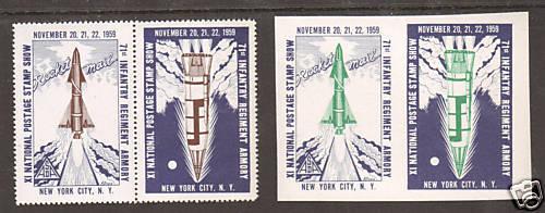 US MNH. 1959 ASDA Labels, tete-beche w/ inverted center. Space, rockets