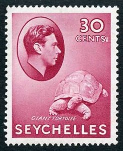 Seychelles SG142 1938-49 KGVI 30c Carmine Wmk Mult Script CA M/M