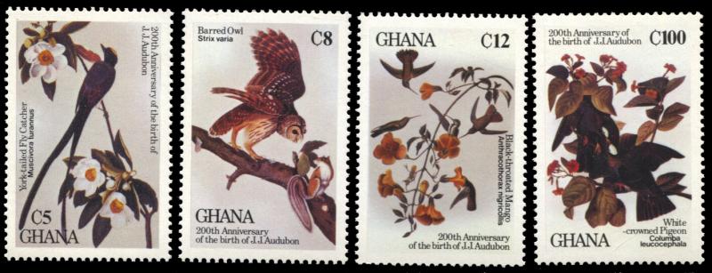 Ghana 980-983, MNH, John J. Audubon birth bicentennial