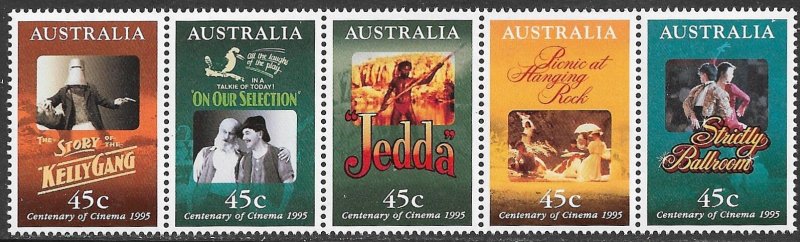 AUSTRALIA 1995 Motion Pictures Centennial Set as Strip Sc 1445a MNH