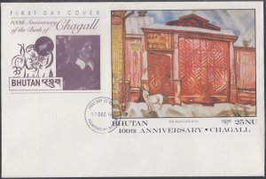 BHUTAN Sc # 628 S/S FDC of CHAGALL PAINTING THE RED GATEWAY