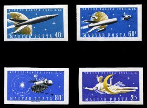 Hungary #1385-1388 Cat$35, 1961 Venus & Moon, imperf. set of four, never hi...