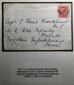 1920 Jersey Channel Island England Cover To Egyptian Expeditionary Force
