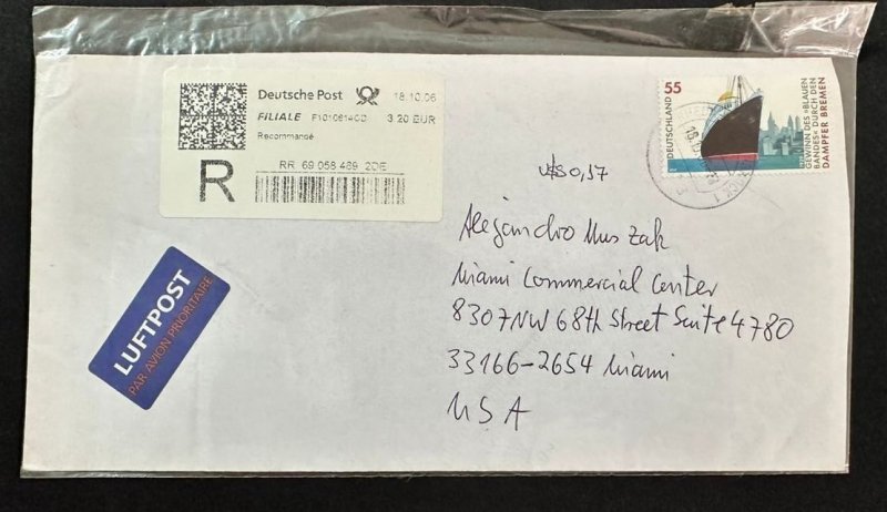 CM) 2006. GERMANY. SHIP. POSTAGE. ENVELOPE SENT TO USA. XF