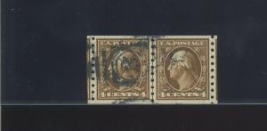 Scott 395 Washington Used Coil Line Pair of 2 Stamps PSAG Graded Cert VF-XF 85