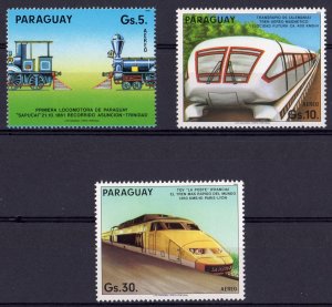 Paraguay 1985 Sc#C600/C602 TRAINS TGV (France) TRANSRAPID (GERMANY)  Set (3) MNH