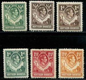 Northern Rhodesia SC# 25-30 KGVI and Wildlife MH SCV $30.60