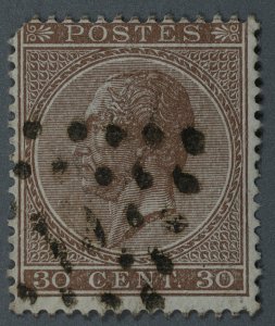 Belgium #20 Used VG Classic Dots Cancel w/ Number HRM Good Color Clean