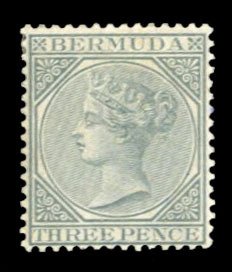 Bermuda #23 Cat$27.50, 1886 3p gray, hinge remnant