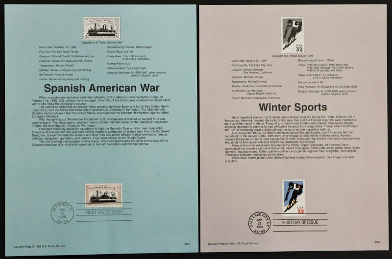 U.S. Used #3180/3243 32 Lot of 10 Different Souvenir Pages. Scott: $50.00